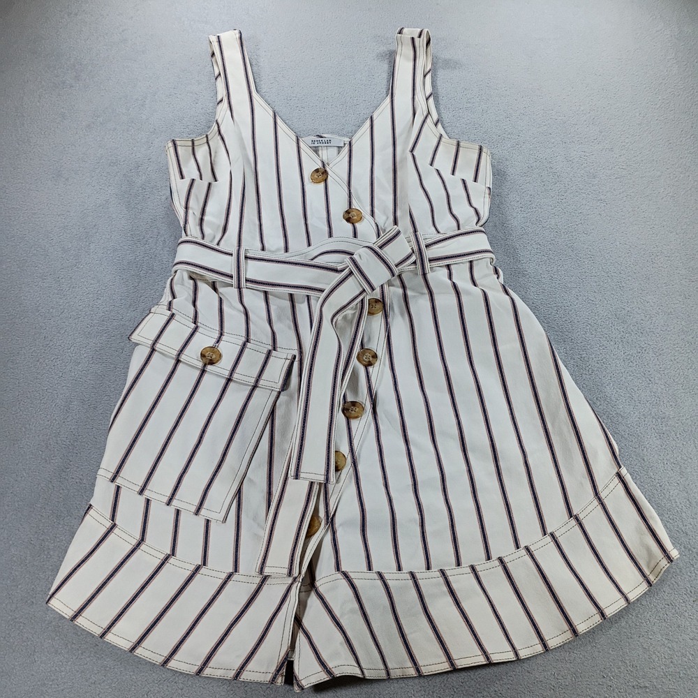Derek Lam 10 Crosby Womens Pinstripe Romper White 8 Belted Button Front